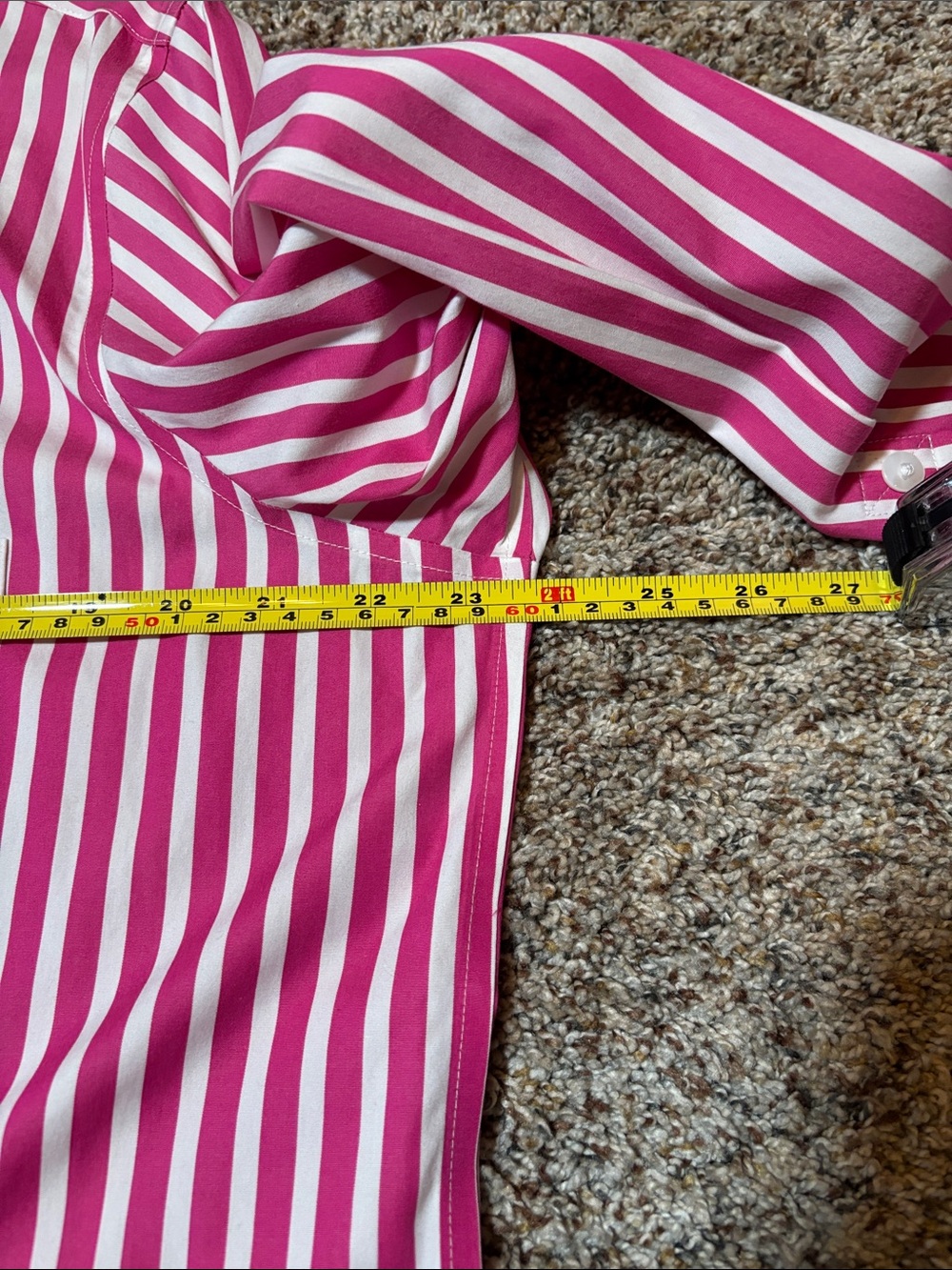 66. Foxcroft Women's Pink and White Striped Fitted Button Down Shirt - Picture 6 of 8